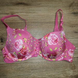 EUC Torrid 38C Pink Floral Underwire Plunge Push-Up Bra